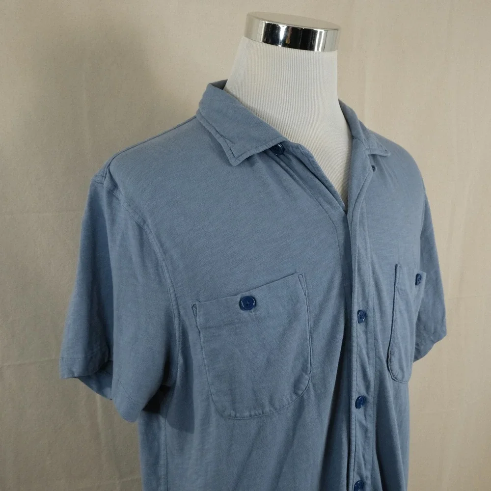 J. Crew XL Garment Dyed Knit Goods Button Front Shirt Blue Slub Cotton Knit Men